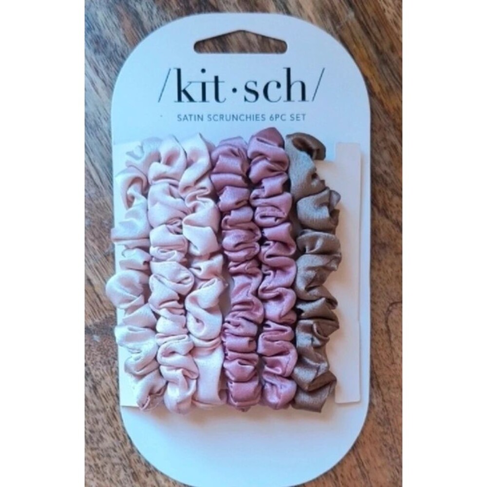 Kitsch Satin Scrunchie Set in Light Pink, Mauve Pink & Taupe - 6 Pack